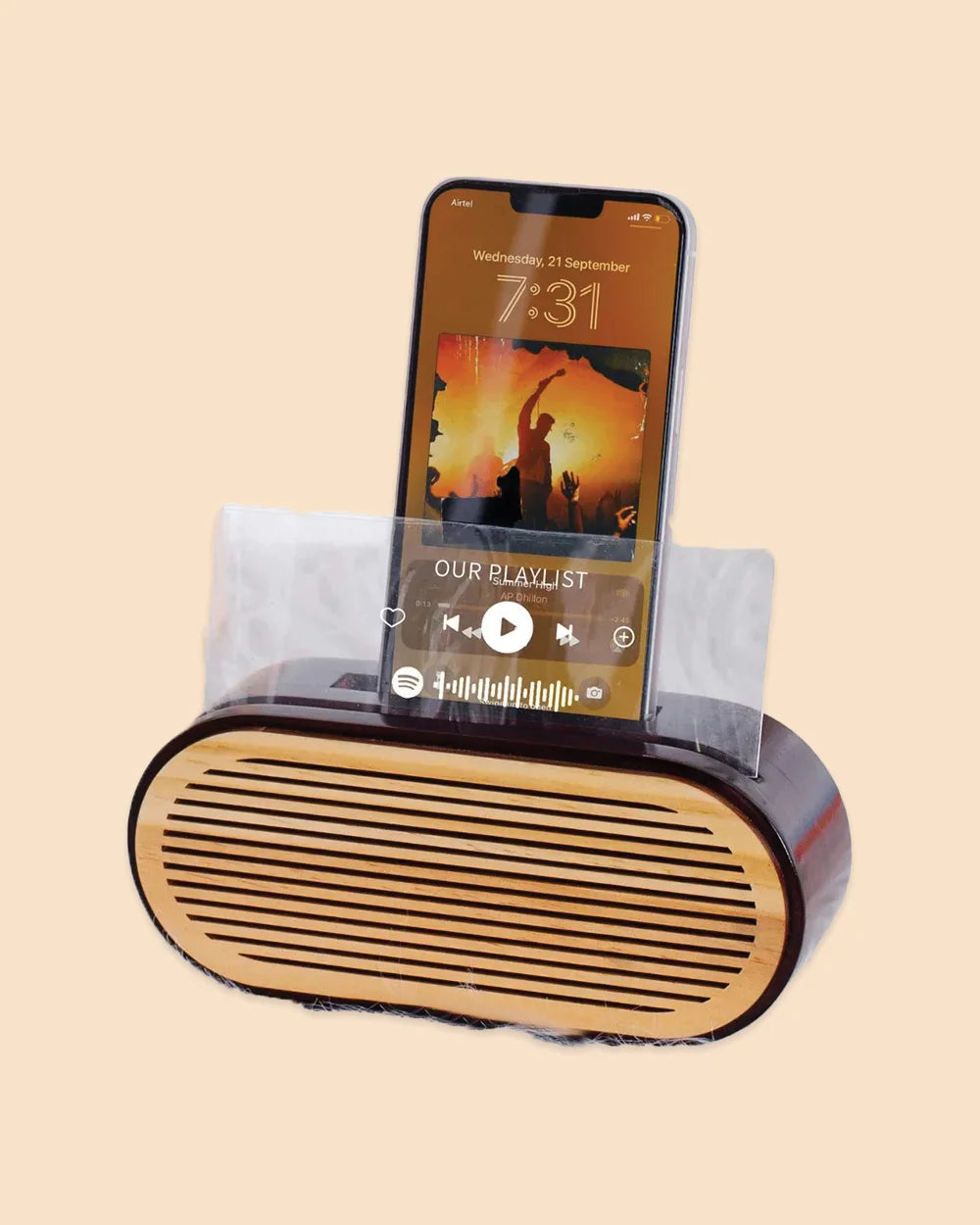 Wooden Mobile Sound Amplifier With Spotify Plaque