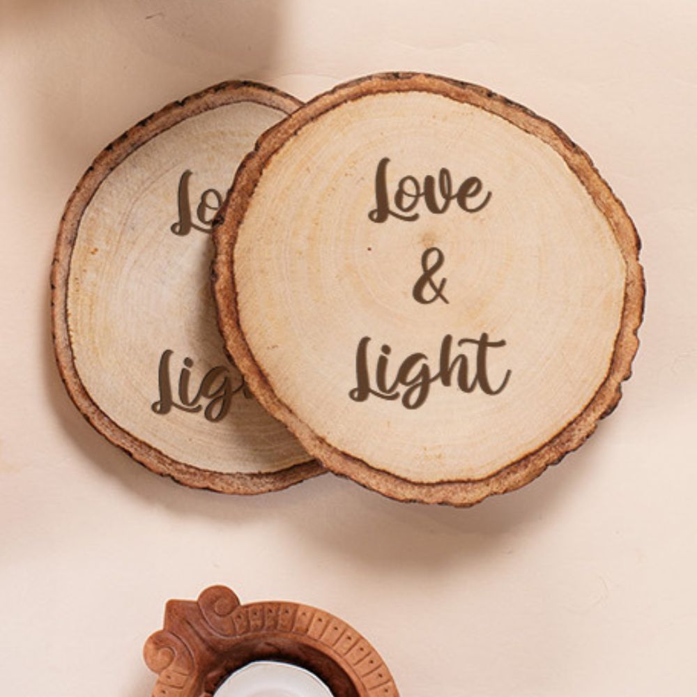 Love & Light Wooden Coaster Set Of 2