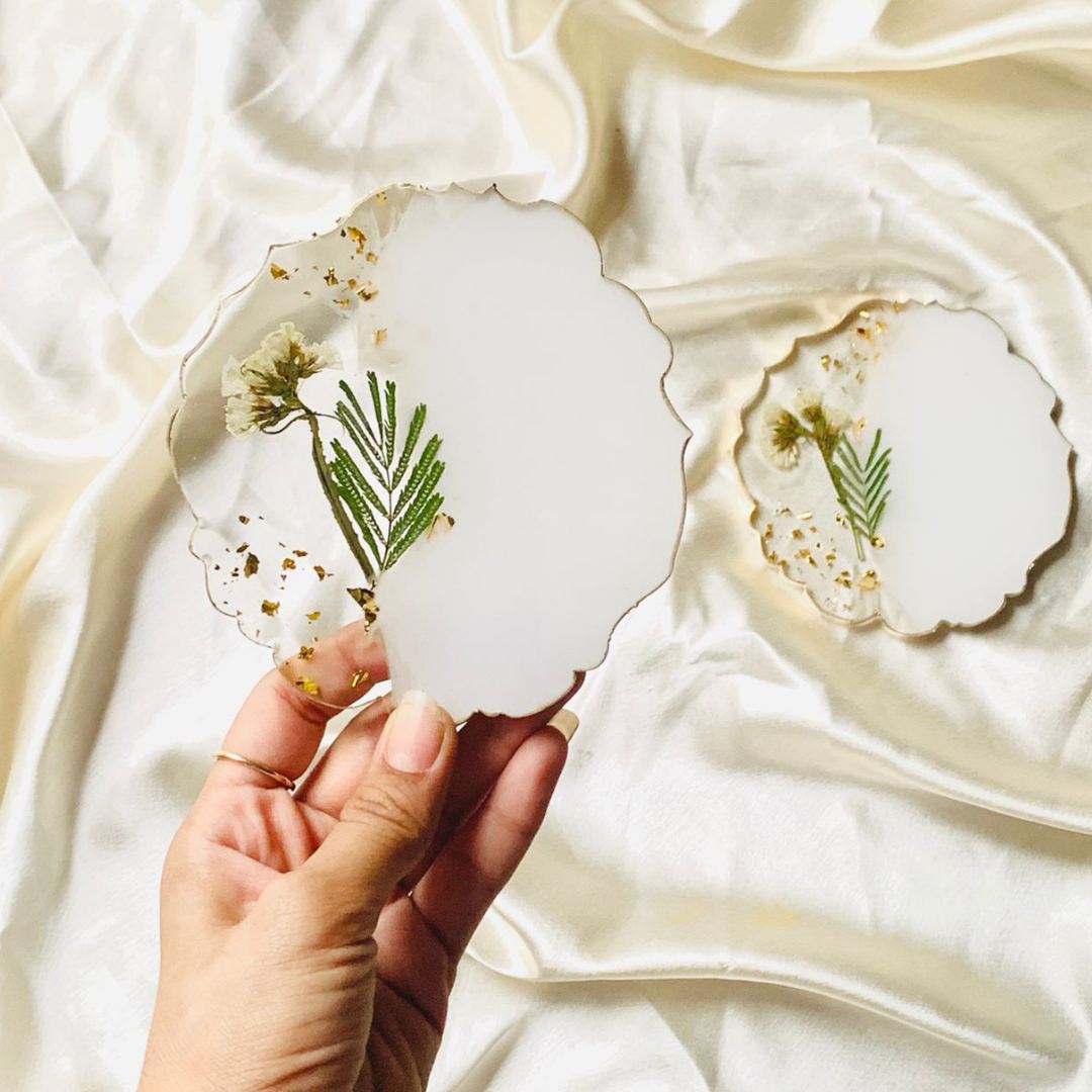 Dried Leaf Resin Coaster Set